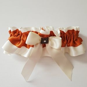 Ruffle Rust Orange and Cream Garter with Bow